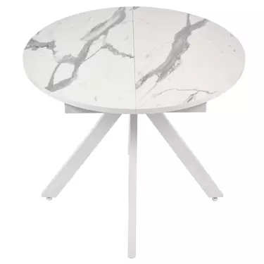 Стол Rufus круглый раскладной 90-120x90x75см, белый мрамор, белый