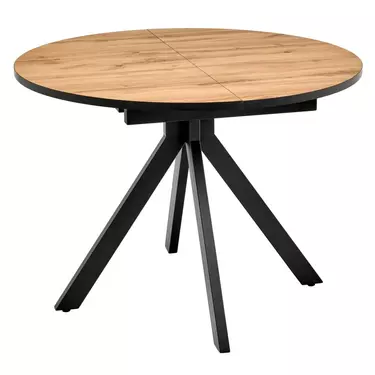 Стол Rufus круглый раскладной 100-130x100x75см, Дуб Вотан, чёрный