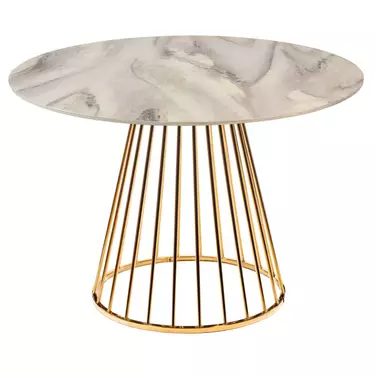 Стол Livertown диам.100см, керамогранит белый мрамор с золотистыми ножками
