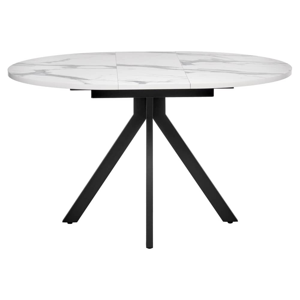 Стол Rudolf круглый раскладной 100-130x100x75см, белый мрамор, чёрный