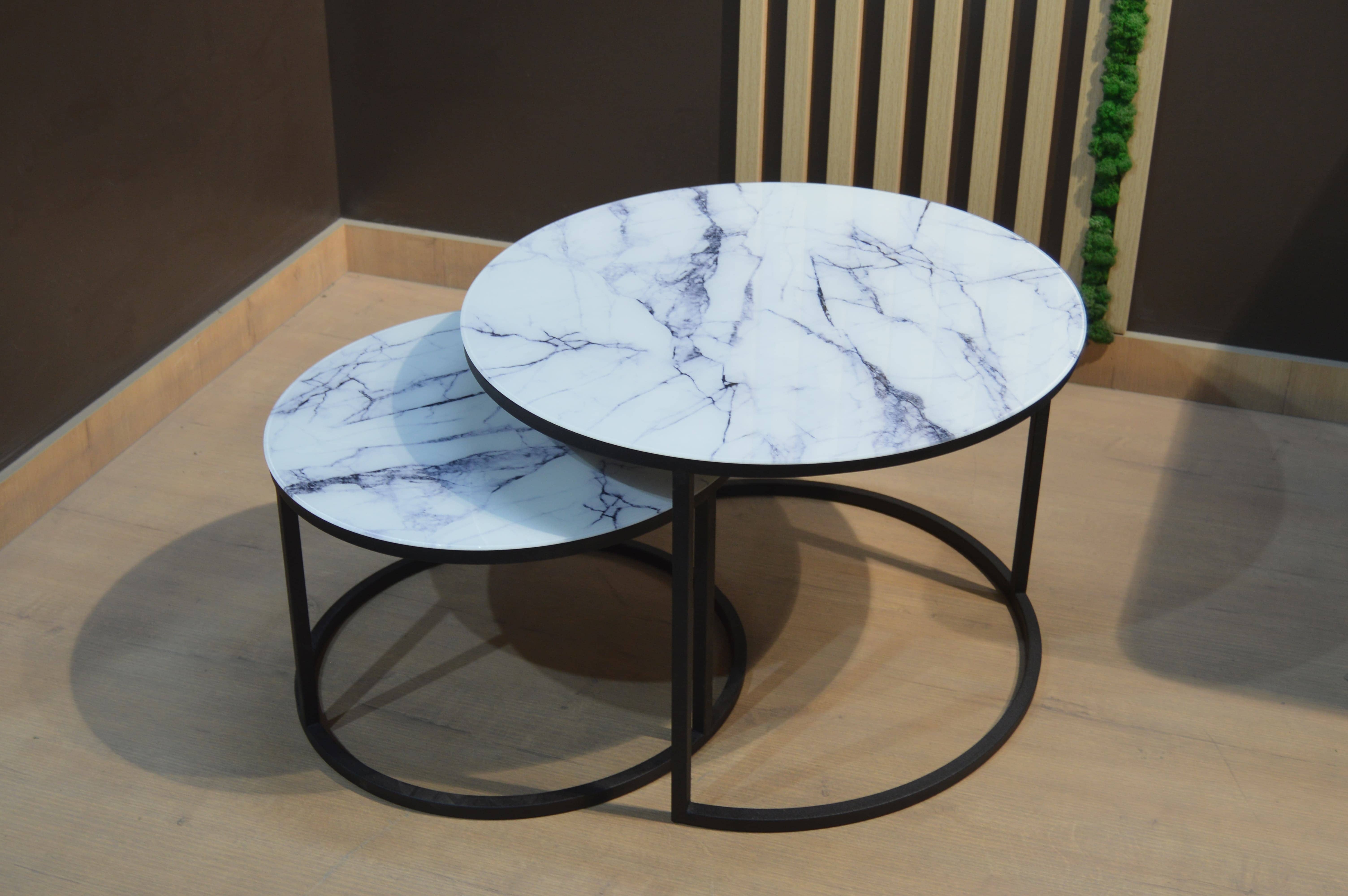 Набор кофейных столиков Tango белый мрамор с черными ножками