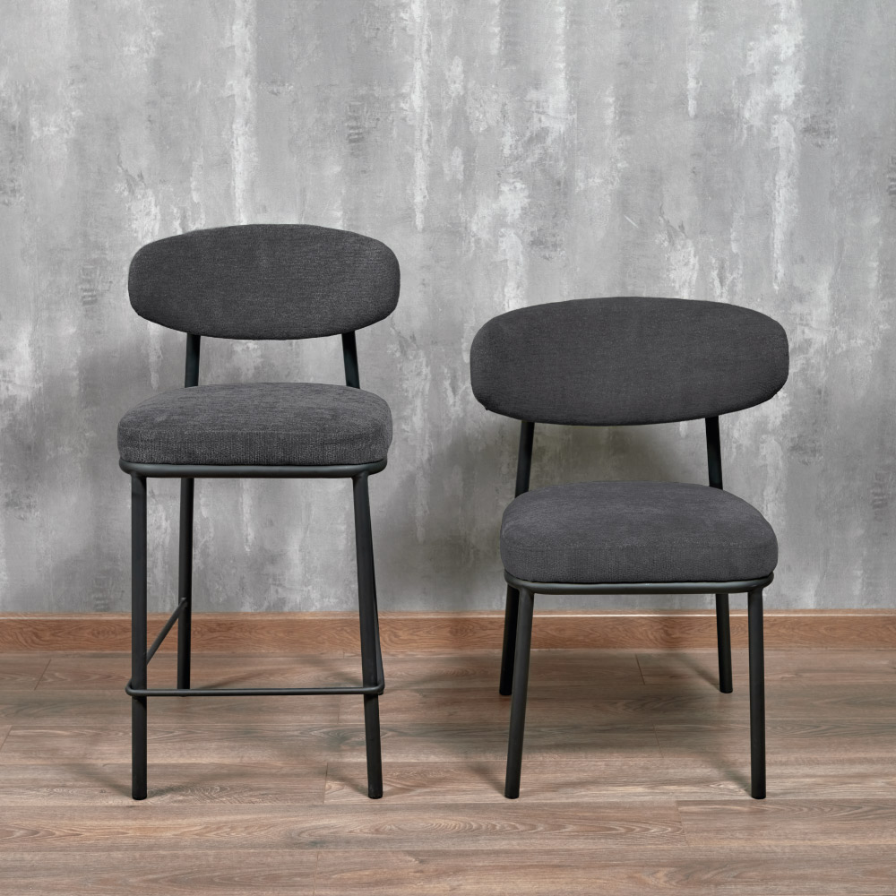 Стул полубарный Lucas 2 серый шенилл с чёрными ножками