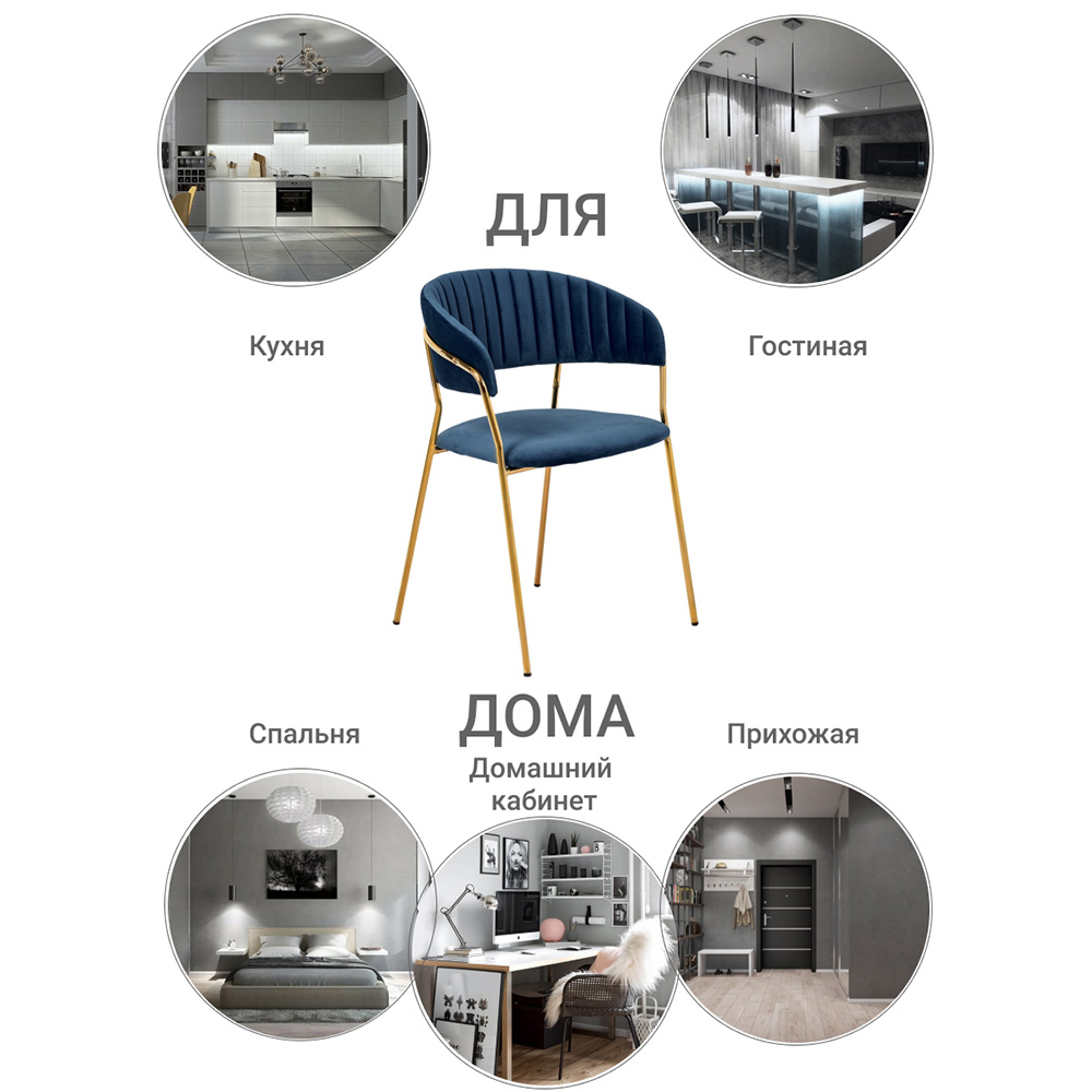 Комплект из 2-х стульев Turin синий, золотые ножки
