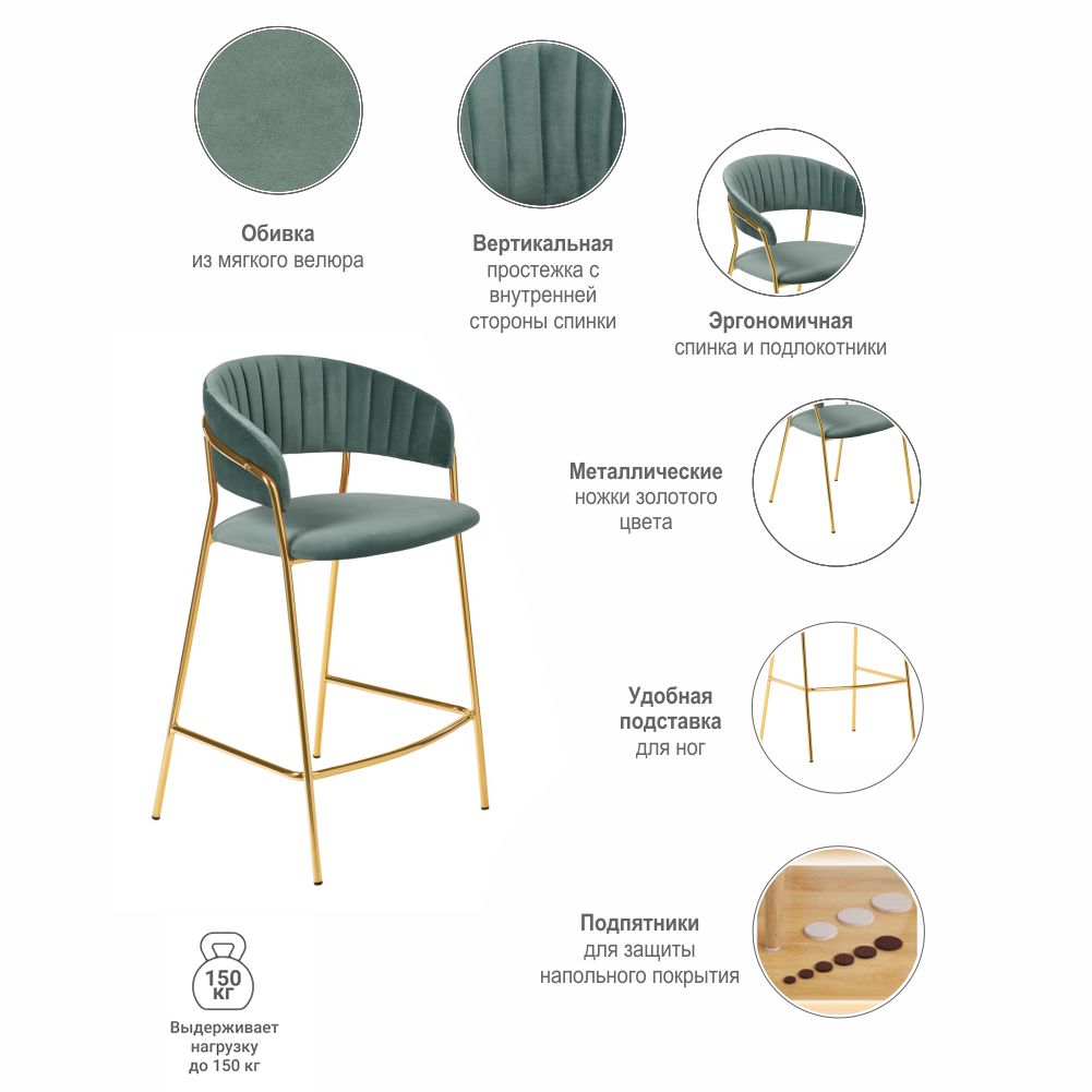 Комплект из 2-х стульев полубарных Turner мятный с золотыми ножками
