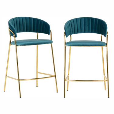 Комплект из 2-х стульев полубарных Turner бирюзовый с золотыми ножками