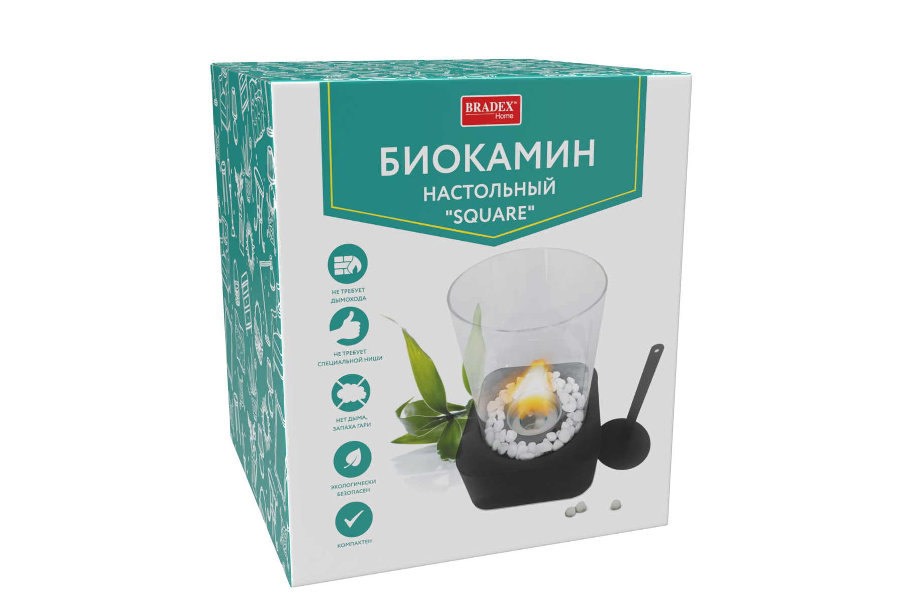 Биокамин настольный "SQUARE", 17x17x25,5 см, из металла, стекла