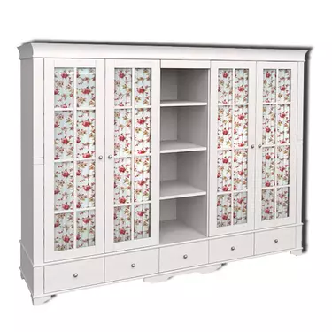 Шкаф c 5 ящиками Бейли 5 дверный с 4 стеклянными дверями и полками белый воск