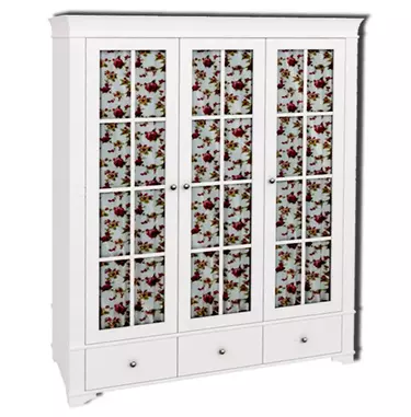 Шкаф Бейли 3-ств с 3 ящиками со стеклянными дверями белый воск