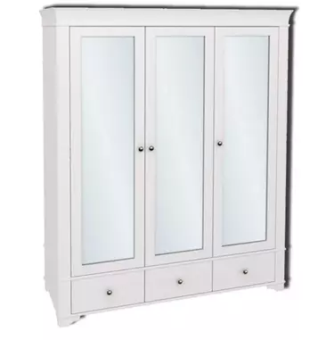 Шкаф 3 ящика со стеклом Бейли 3-ств с зеркальными дверями белый воск