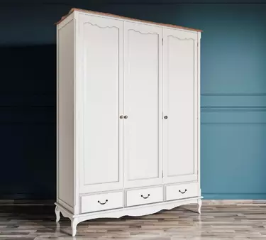 Шкаф Leontina для одежды белый трехстворчатый с ящиками