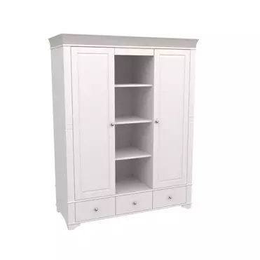 Шкаф Бейли 2-ств с 3 ящиками белый глухими дверцами и открытой секцией с полками белый воск