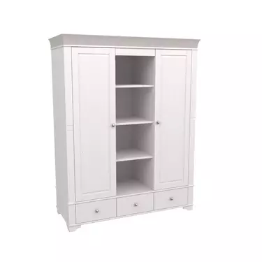 Шкаф Бейли 2-ств с 3 ящиками белый глухими дверцами и открытой секцией с полками белый воск