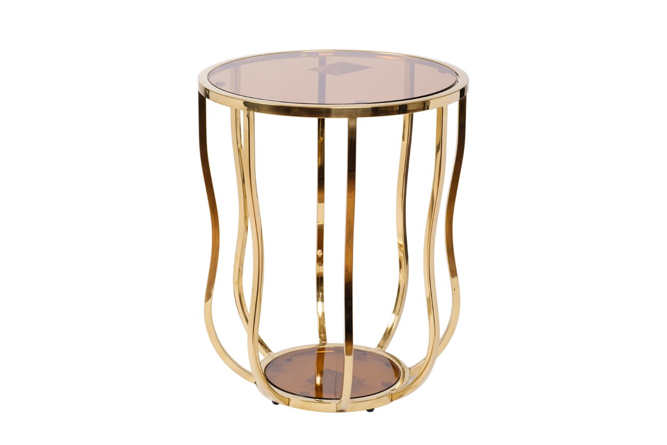 13RXET4036-GOLD Стол журнальный стекло коричн./золото