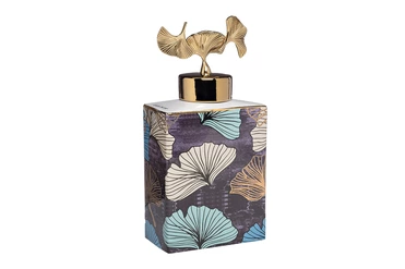 55RD4539S-BL Ваза керам.с крышкой бирюз-серая "Гинкго"d14*30см