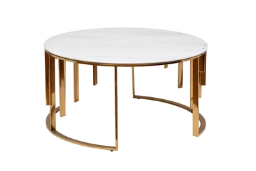 GY-10006 Стол журнальный мрам.стекло/золото d90*43см