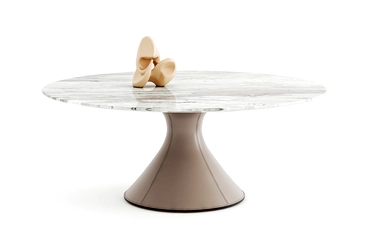160KD-60090 Стол обеденный, мрамор Volakas, экокожа бежевая d160*75см