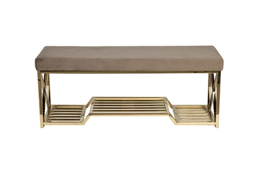 47ED-01000 Банкетка велюр серо-бежевый, золото 120*40*47см