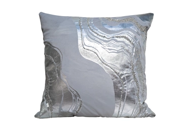 70SW-35150 Подушка с принтом и бисером "Фолио" серый 45*45
