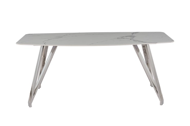 Стол обеденный Соар-2 F-1690,160х90х76 см, бело-серая керамика/хром серебро