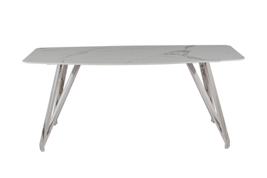 Стол обеденный Соар-2 F-1690,160х90х76 см, бело-серая керамика/хром серебро