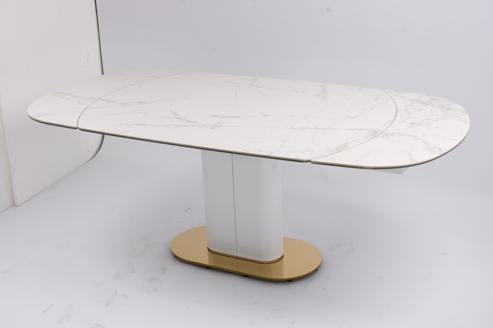 Стол обеденный раскладной Атриум-2 MC3035-140W, 140(30+30)х100х77 см, белая керамика