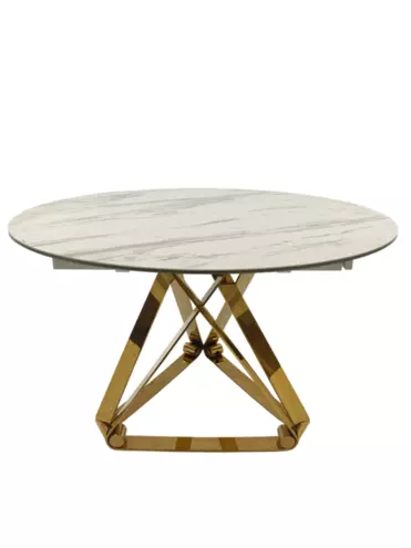 Стол обеденный раскладной Рондо Голд MC8239-120W, 120(+30+30)х76 см, белая керамика/золото