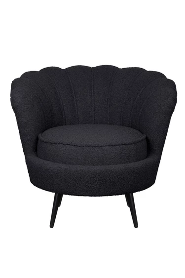 Низкое кресло ракушка Pearl Black Boucle на черных ножках