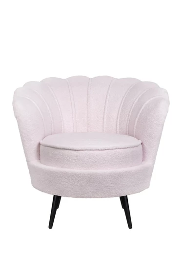 Низкое кресло ракушка Pearl Pink Boucle на черных ножках