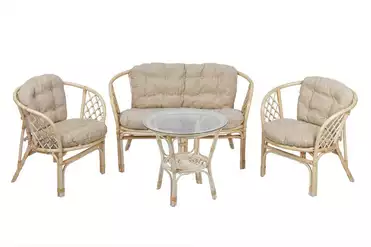 Комплект Багама с диваном и круглым столом (подушки простые светлые)