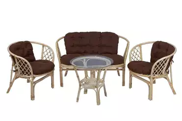 Комплект Багама с диваном и круглым столом (подушки простые коричневые)