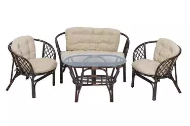 Комплект Багама с диваном и овальным столом (подушки простые светлые)