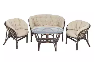 Комплект Багама с диваном и овальным столом (подушки полные светлые)