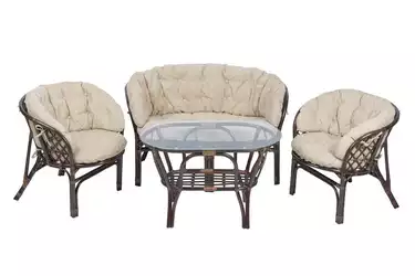 Комплект Багама с диваном и овальным столом (подушки полные светлые)