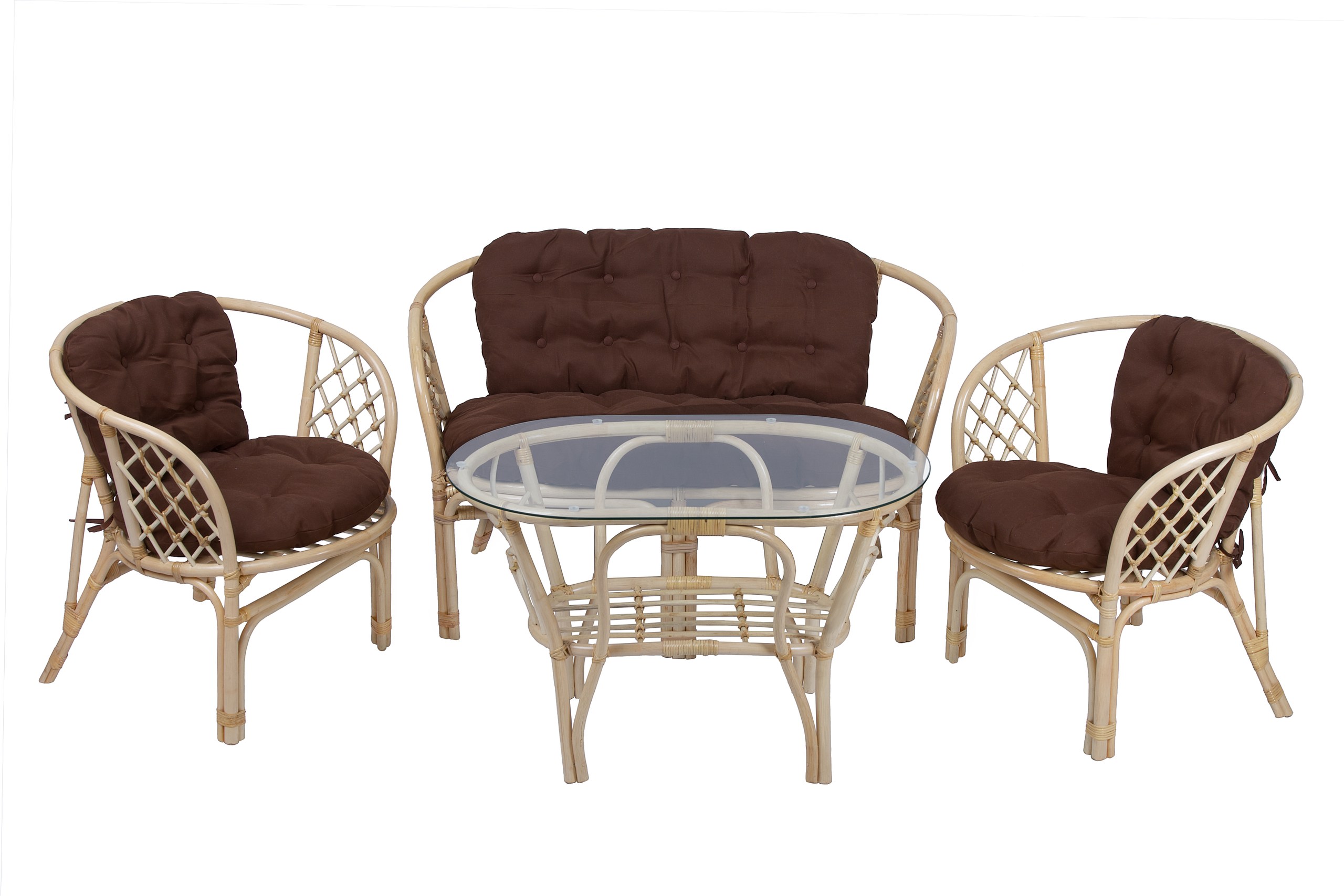 Комплект Багама с диваном и простыми коричневыми подушками (овальный стол)