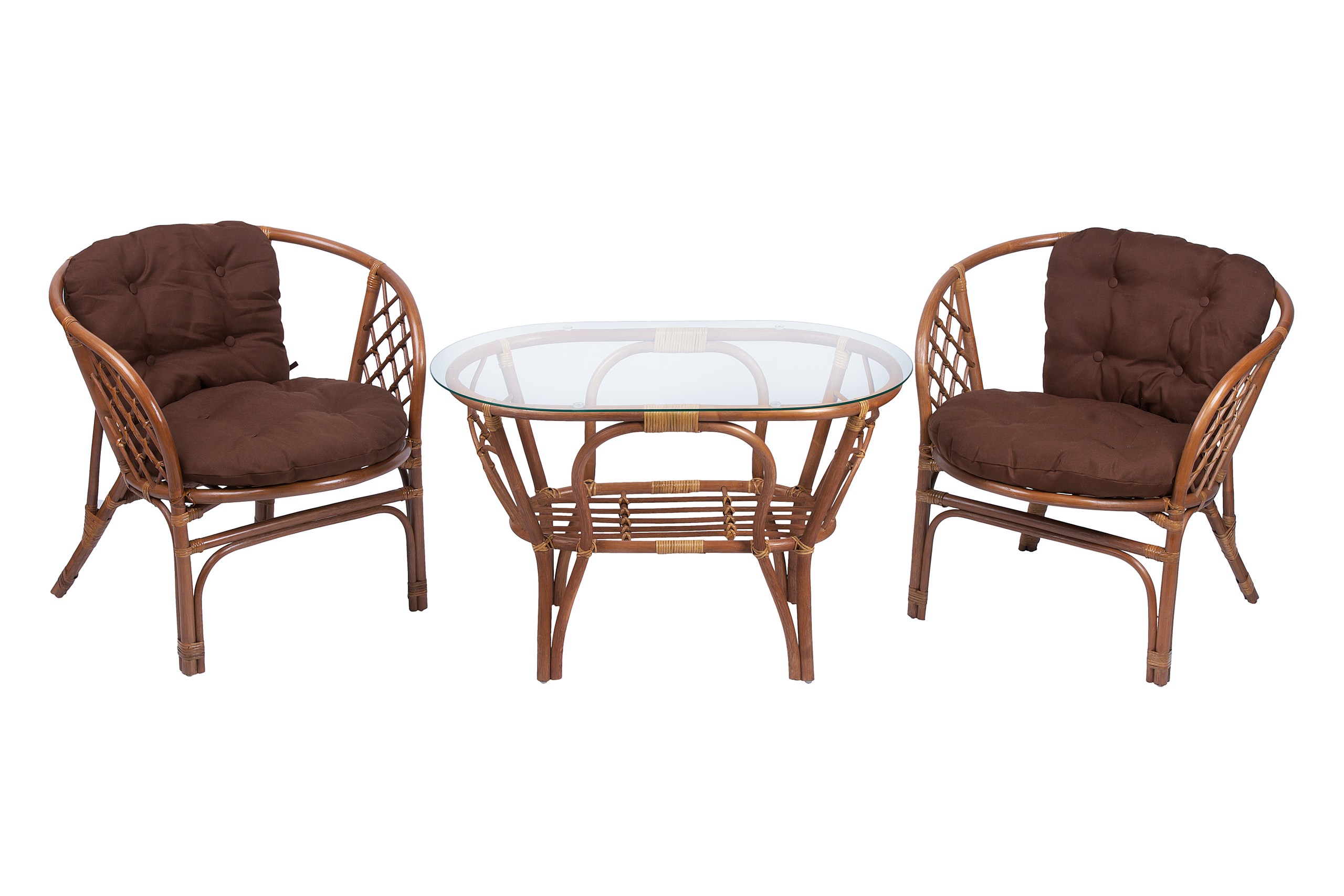 Комплект Багама дуэт с простыми коричневыми подушками и овальным столом