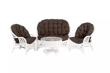 Комплект Черчилль с 2-местным диваном и круглым столом, подушки коричневые