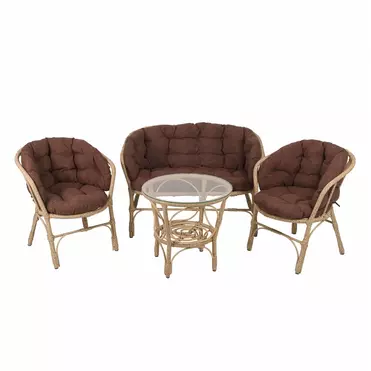 Комплект Багама с диваном и коричневыми подушками (искусственный ротанг)