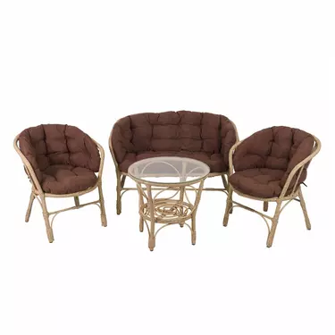 Комплект Багама с диваном и коричневыми подушками (искусственный ротанг)