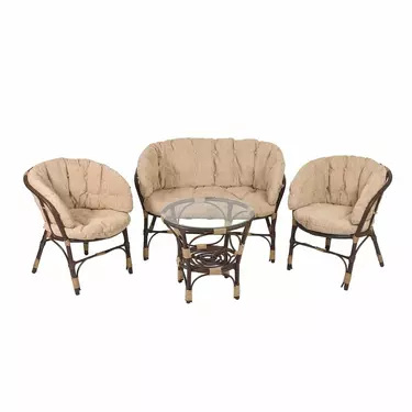 Комплект Багама с диваном и бежевыми подушками (искусственный ротанг)