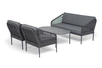 "Канны" лаунж-зона 4-местная из роупа со столиком "Диего" цвета "серый гранит", роуп темно-серый круглый, ткань темно-серая