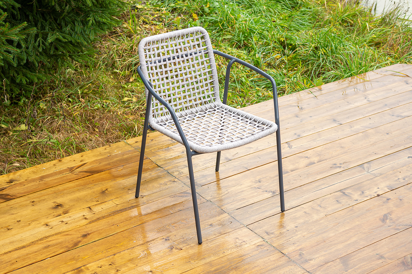 "Тунис" стул плетеный из роупа, каркас алюминий темно-серый (RAL7024), роуп светло-серый