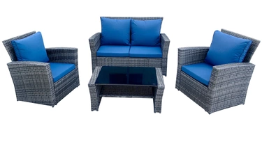 Лаунж зона плетенная из ротанга (2-х диван+ 2 клесла +журнальный столик), цвет серый