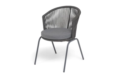 "Люксембург" стул плетеный из роупа, каркас из стали темно-серый (RAL7024) муар, роуп темно-серый круглый, ткань темно-серая 027