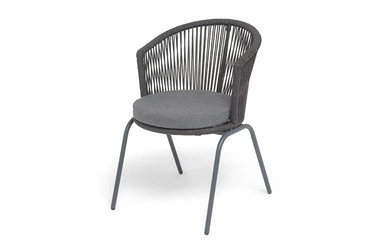 "Люксембург" стул плетеный из роупа, каркас из стали темно-серый (RAL7024) муар, роуп темно-серый круглый, ткань темно-серая 027