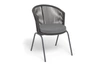 "Люксембург" стул плетеный из роупа, каркас из стали темно-серый (RAL7024) муар, роуп темно-серый круглый, ткань темно-серая 027