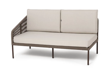 "Канны" правый модуль плетеный из роупа, каркас алюминий коричневый (RAL8016) муар, роуп коричневый круглый, ткань бежевая 15052