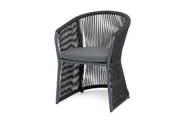 "Романо" стул плетеный из роупа, каркас алюминий темно-серый (RAL7024) муар, роуп темно-серый круглый, ткань темно-серая 027