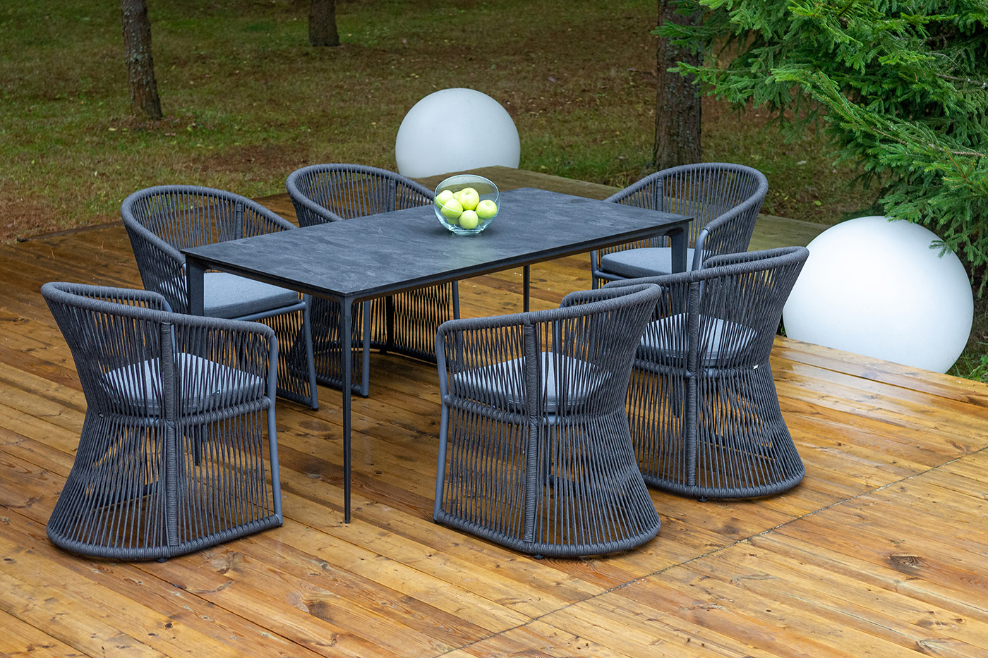 "Романо" обеденная группа на 6 персон, каркас темно-серый, роуп темно-серый