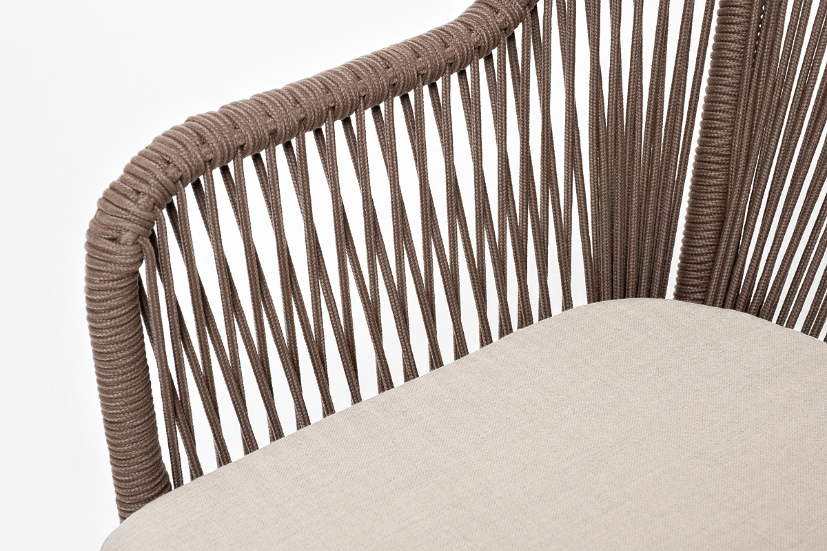 "Лион" стул плетеный из роупа, каркас из стали коричневый (RAL8016) муар, роуп коричневый круглый, ткань бежевая 15052
