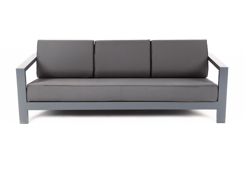 "Гранада" диван 3-местный, каркас алюминий темно-серый (RAL7024) муар, ткань темно-серая 027